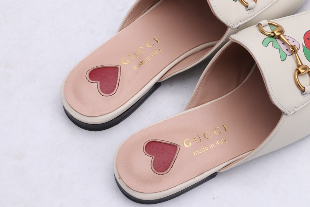 White New Strawberry Print Princetown Leather